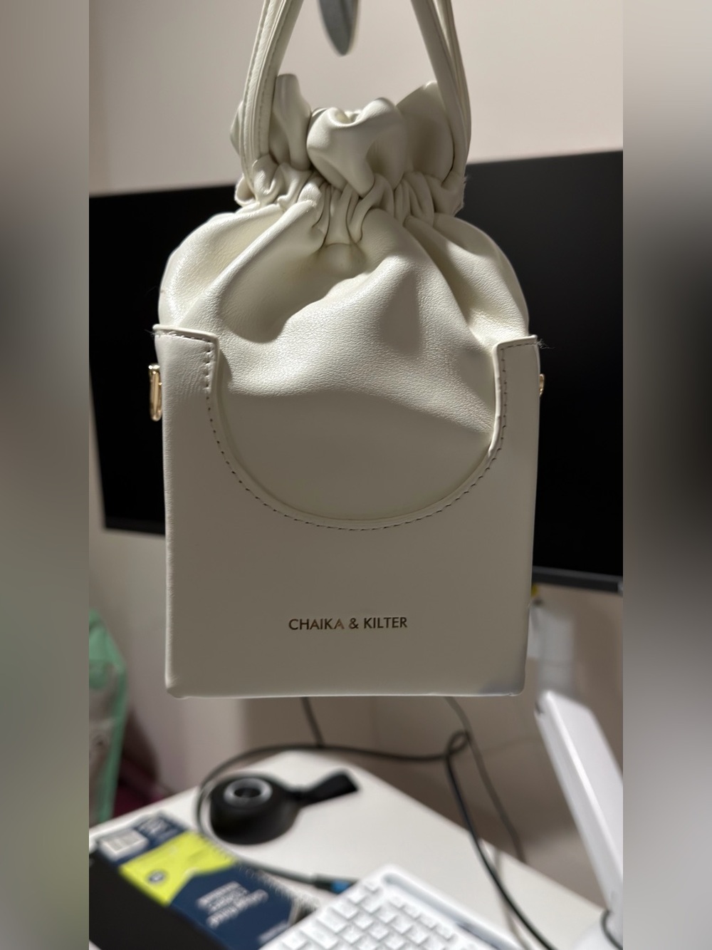 Cream Drawstring Crossbody Bag